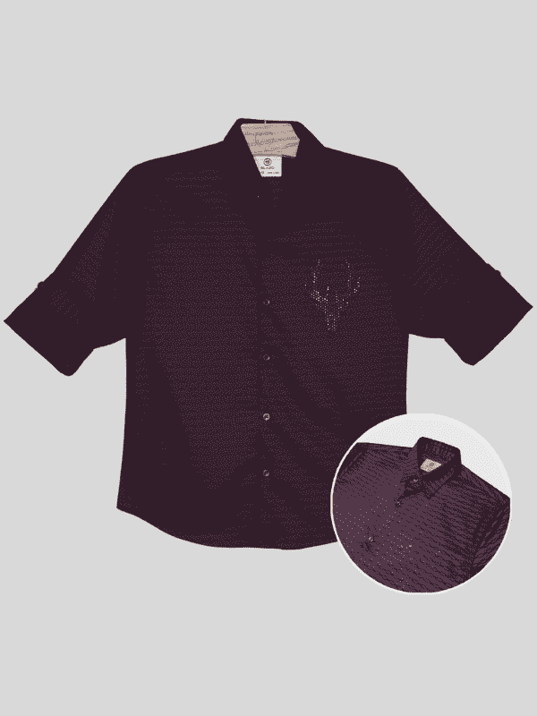 Boys Casual Full Sleeves Plain Regular Shirt - Wine