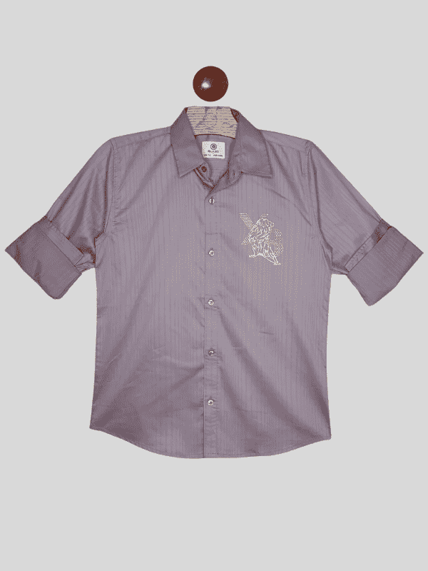 Boys Casual Full Sleeves Plain Regular Shirt - Purple