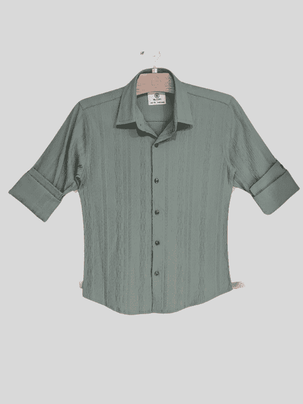 Boys Casual Full Sleeves Plain Regular Shirt - Olive Green