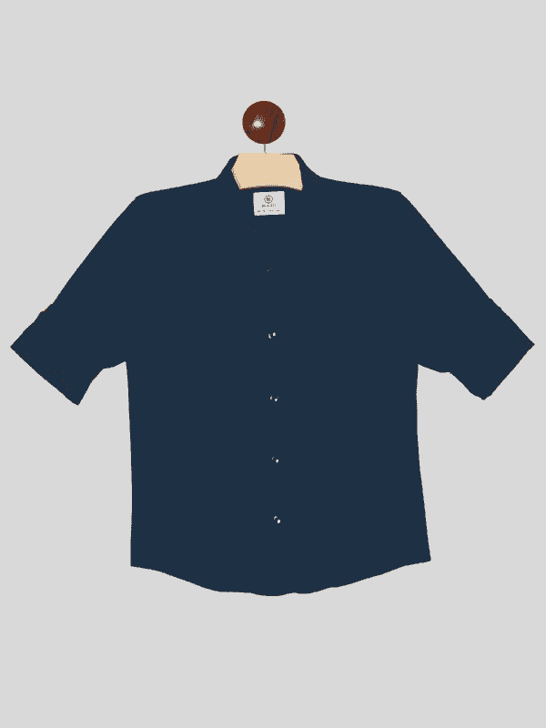 Boys Casual Full Sleeves Plain Regular Shirt - Navy Blue