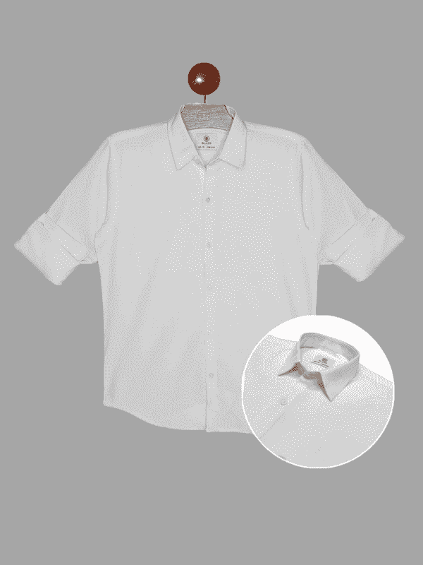 Boys Casual Full Sleeves Plain Fashion Shirt - White