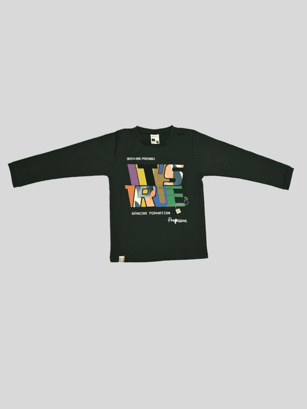 Boys Casual Full Sleeves Printed Round Neck T-Shirt - Green