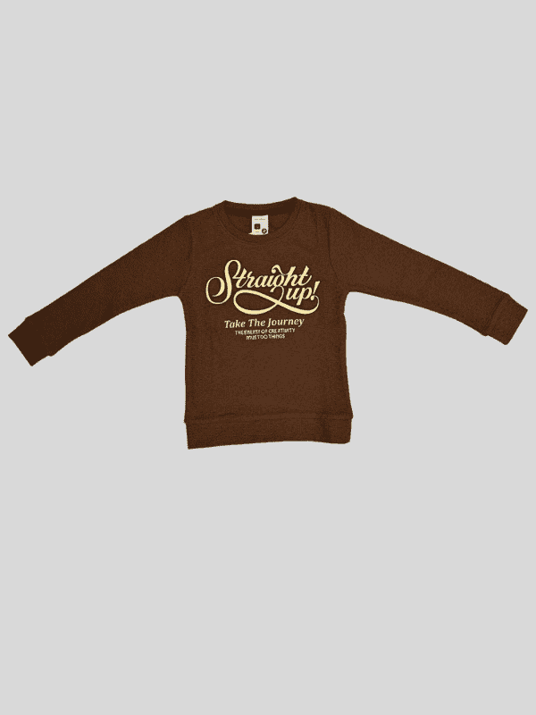 Boys Casual Full Sleeves Printed Round Neck T-Shirt - Brown