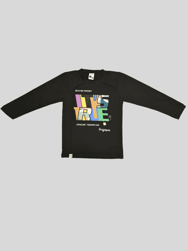 Boys Casual Full Sleeves Printed Round Neck T-Shirt - Black