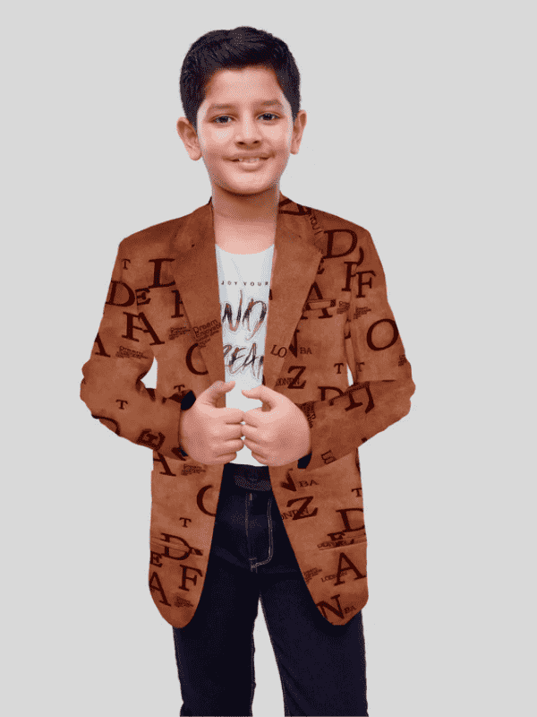 Boys Party Blazer With T-Shirt -Brown