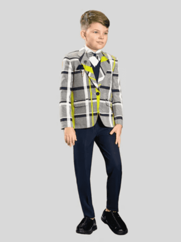 Boys Party 5 Piece Suit With Bow-Grey