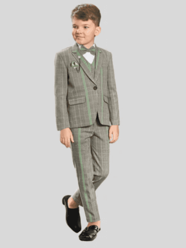 Boys Party 5 Piece Suit With Bow-Grey