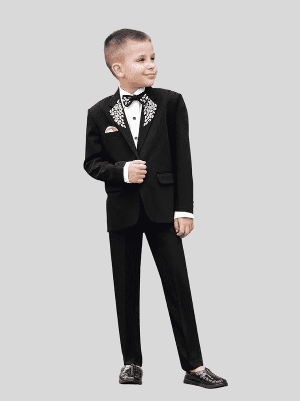 Boys Party 3 Piece Suit With Bow-Black