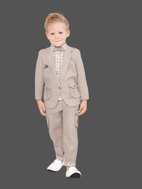Boys Party 3 Piece Suit With Bow-Fawn