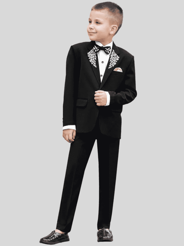 Boys Party 3 Piece Suit With Bow-Black
