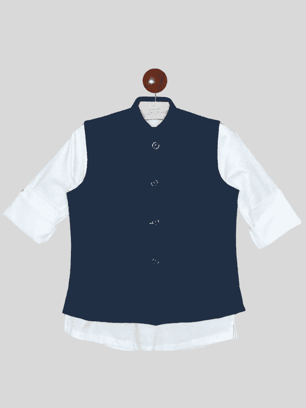 Boys Party Waist Coat with Shirt V Neck-Navy Blue