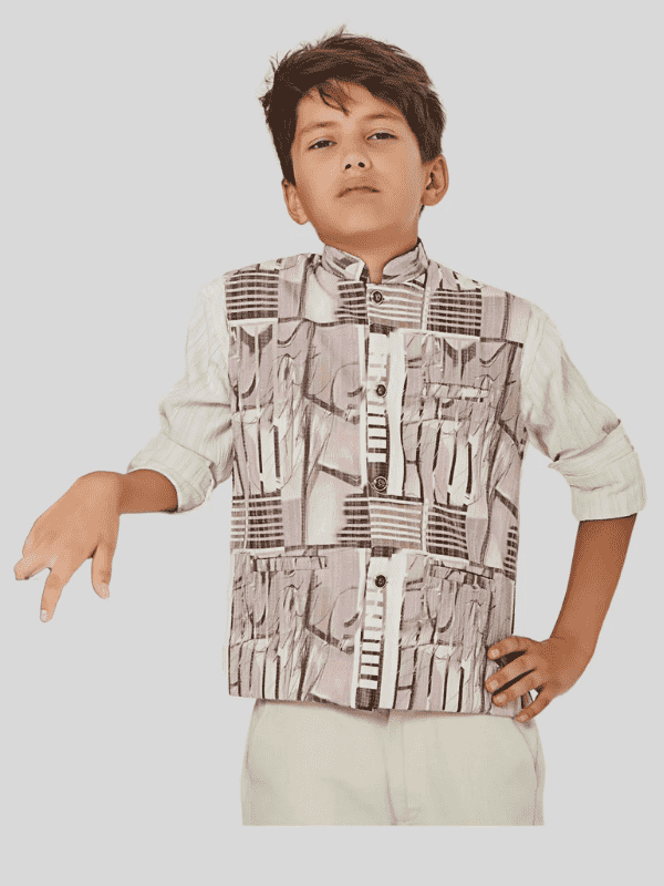 Boys Party Waist Coat with Shirt High Neck-Pink