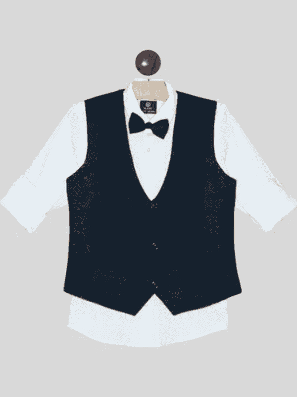 Boys Party Waist Coat with Shirt High Neck-Green