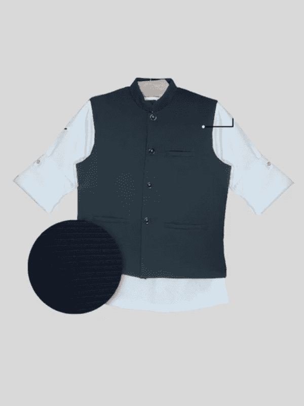 Boys Party Waist Coat with Shirt High Neck-Black