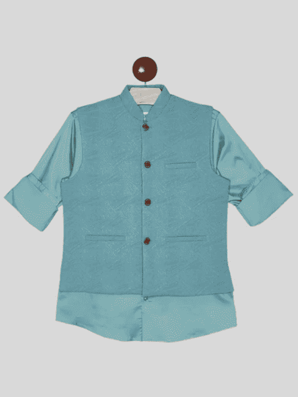 Boys Party Waist Coat with Shirt V Neck-Green