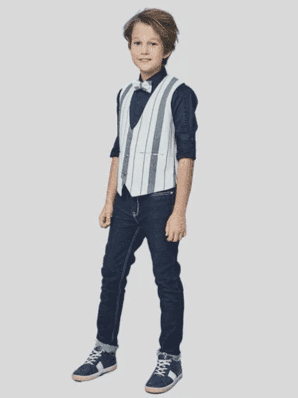 Boys Party Waist Coat with Shirt V Neck-Cream