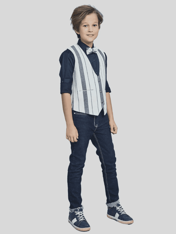 Boys Party Waist Coat with Shirt V Neck-Cream
