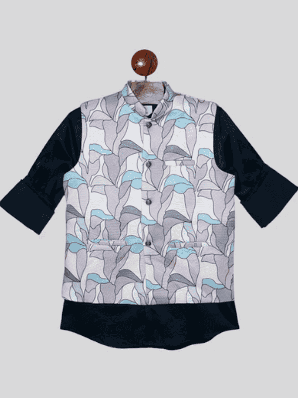 Boys Party Waist Coat with Shirt High Neck-Peach