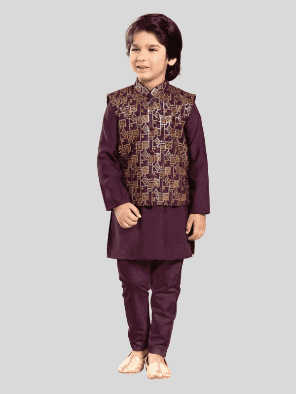 Boys Traditional With Work Chudidar Kurta with Koti - Purple