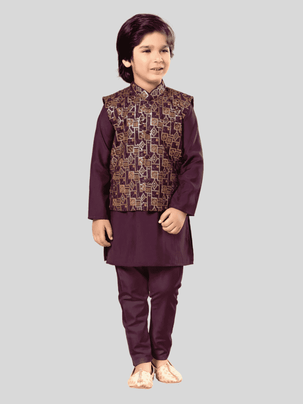 Boys Traditional With Work Chudidar Kurta with Koti - Purple