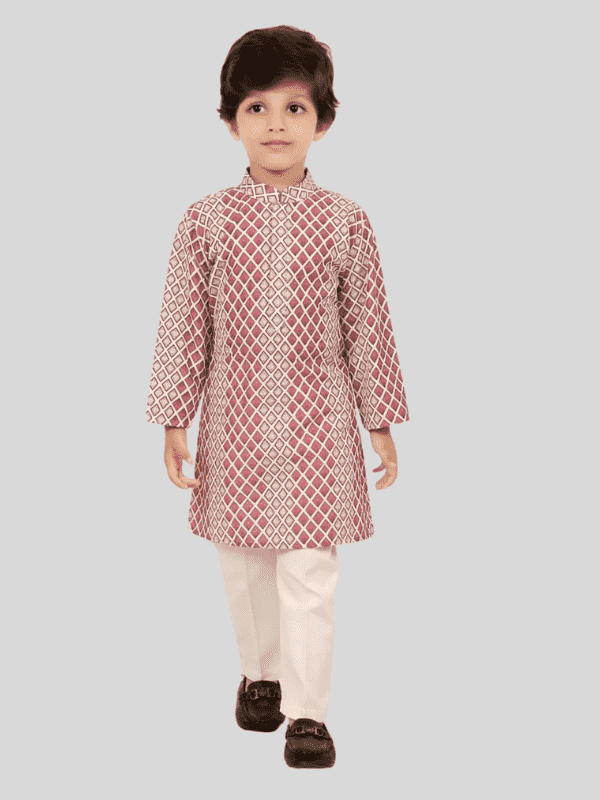 Boys Traditional Self Design Chudidar Kurta Set - Onion
