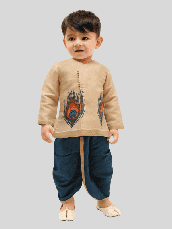 Boys Traditional Printed Dhoti Kurta Set - Blue