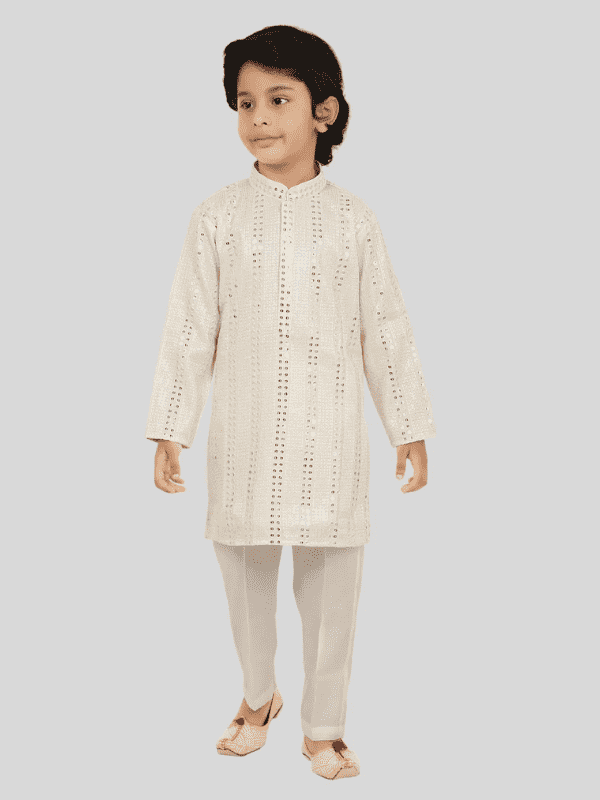 Boys Traditional With Work Indo Western Kurta Set - Cream