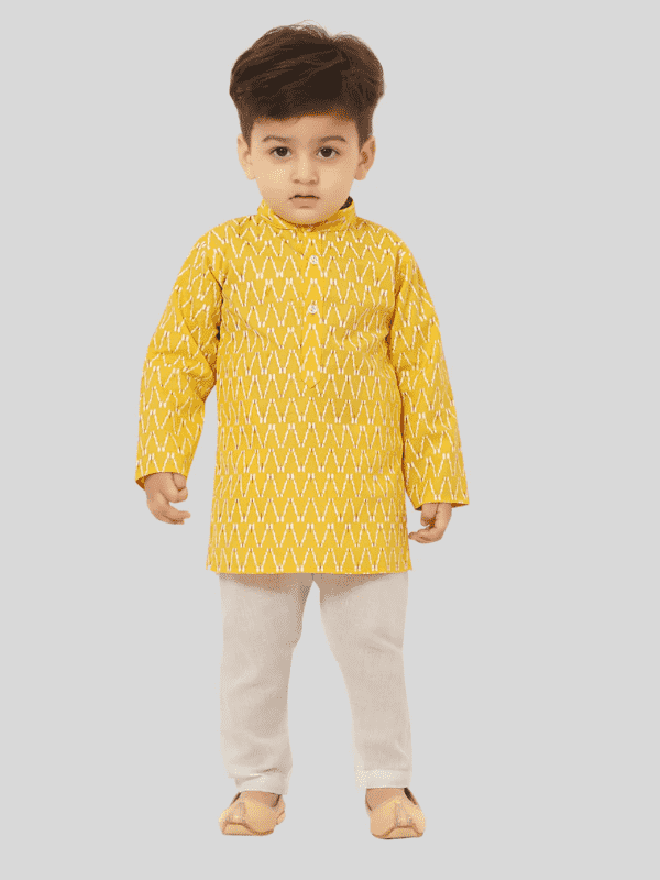 Boys Traditional Printed Chudidar Kurta Set - Yellow