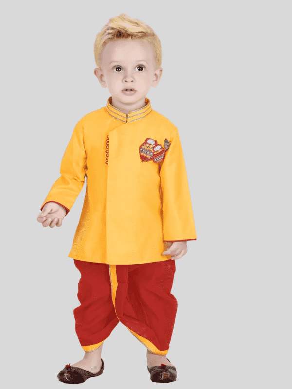 Boys Traditional Printed Chudidar Kurta Set - Yellow