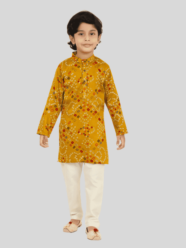 Boys Traditional Printed Chudidar Kurta Set - Gold.