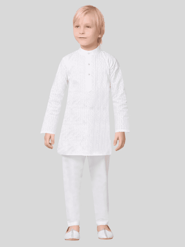 Boys Traditional Chudidar Kurta Set - White