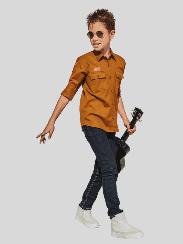 Boys Casual Full Sleeves Plain Regular Shirt - Yellow