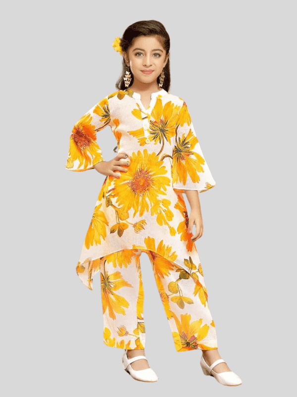 Girls Traditional 3/4th Sleeves Plazo Set - Yellow