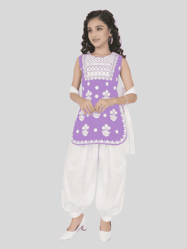 Girls Traditional 3/4th Sleeves Patiala Set - Purple