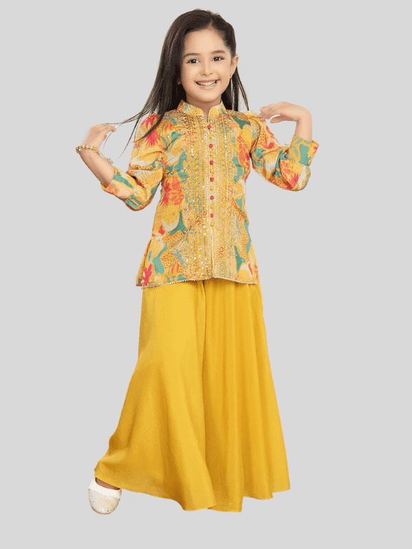 Girls Traditional 3/4th Sleeves Plazo Set - Yellow