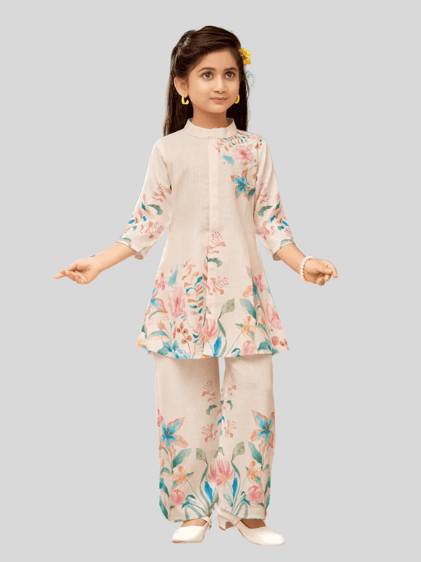 Girls Traditional 3/4th Sleeves Plazo Set - Cream