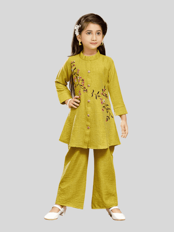Girls Traditional Full Sleeves Plazo Set - Yellow