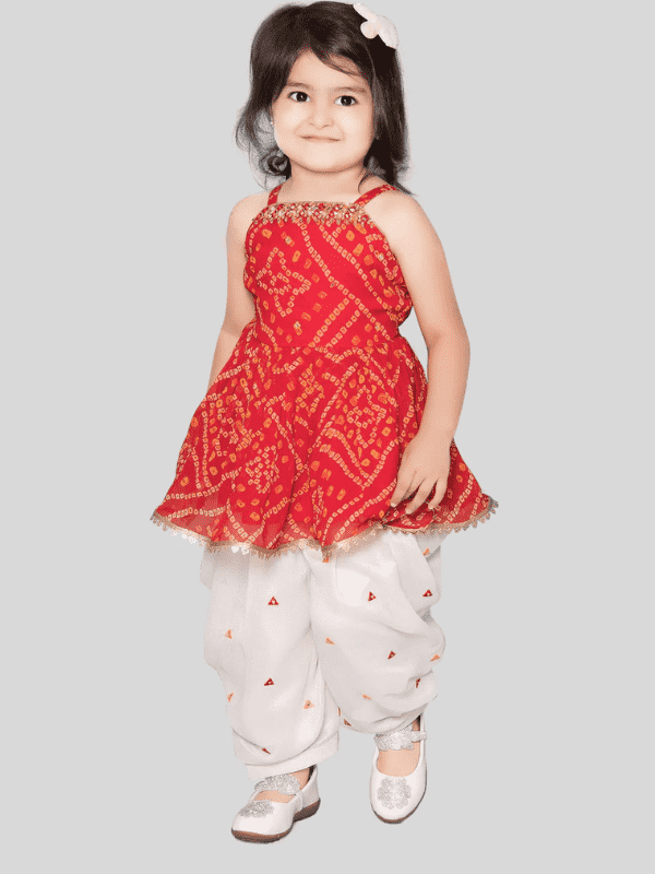 Girls Traditional Sleeves Less Patiala Set - Red