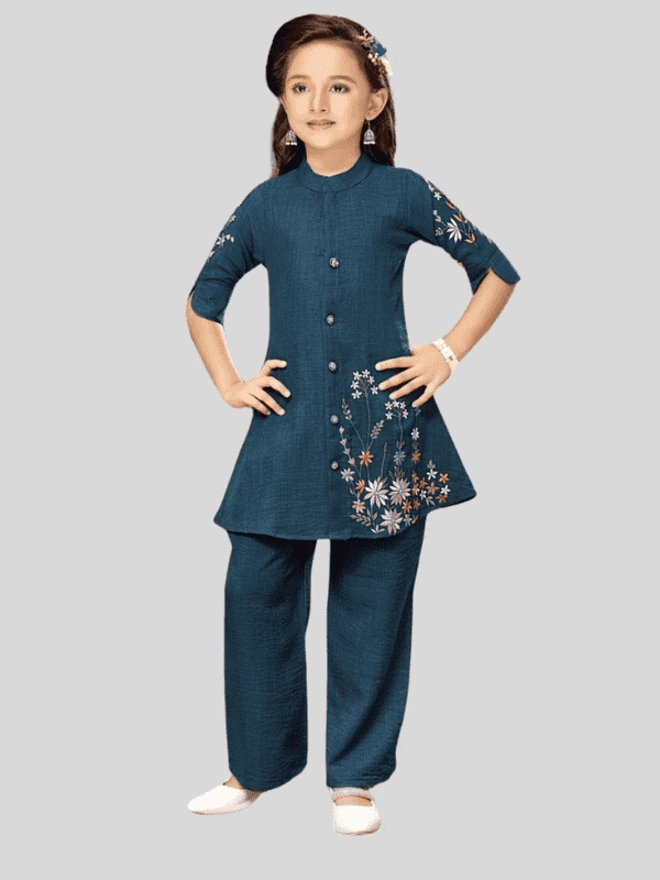 Girls Traditional 3/4th Sleeves Plazo Set - Blue