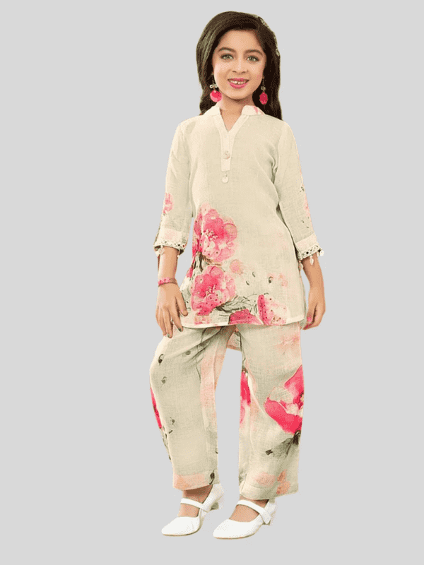 Girls Traditional 3/4th Sleeves Pant Set - Pink