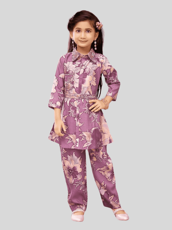 Girls Traditional 3/4th Sleeves Pant Set - Purple