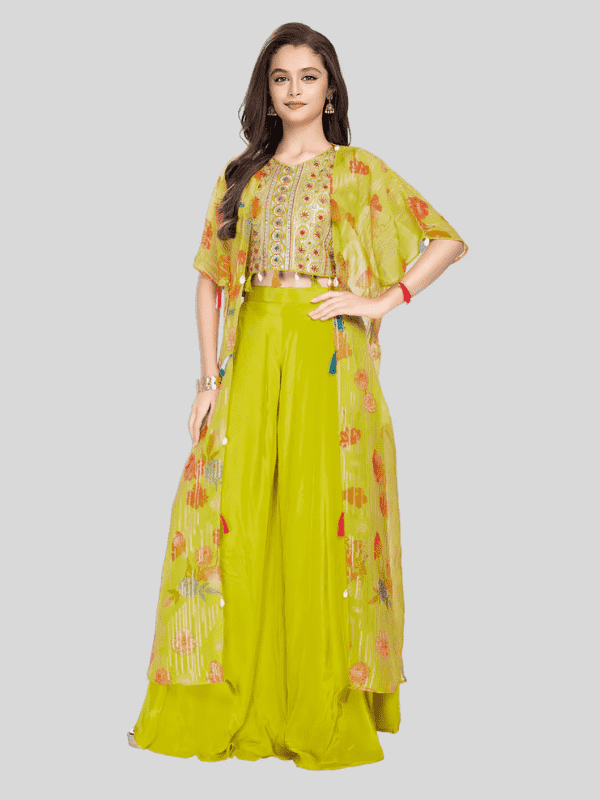 Girls Traditional Half Sleeves Plazo Set - Green