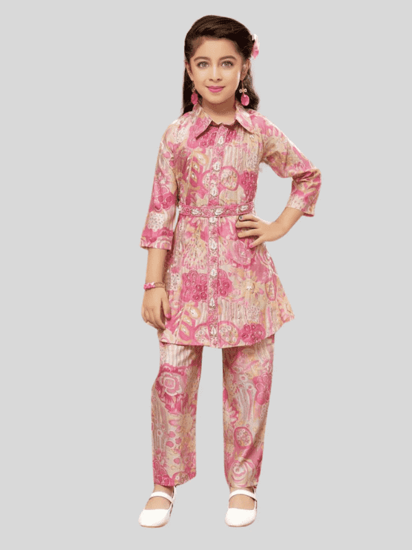 Girls Traditional 3/4th Sleeves Pant Set - Pink