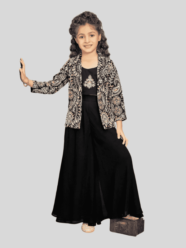 Girls Traditional 3/4th Sleeves Plazo Set - Black