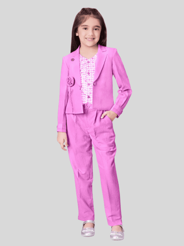 Girls Casual Plain Full Sleeves Two Pcs Set - Purple