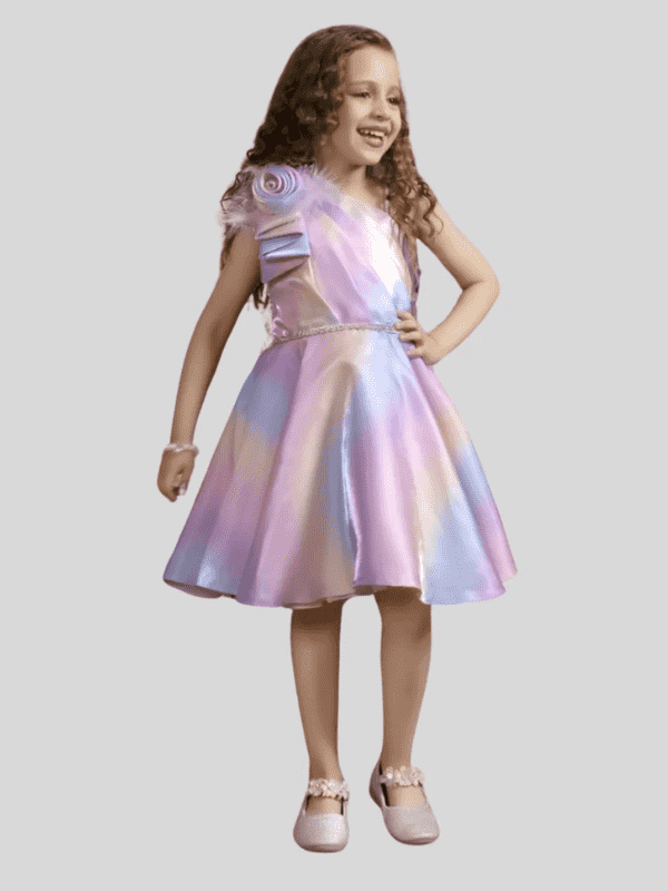 Girls Party Satin Party Frock With Work - Purple