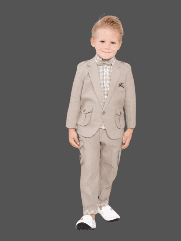 Boys Party 3 Piece Suit With Bow-Fawn