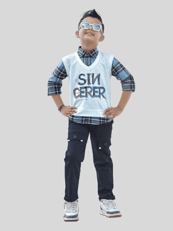 Boys Casual Party Full Sleeves Suit Shirt Set - Blue