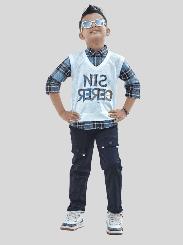 Boys Casual Party Full Sleeves Suit Shirt Set - Blue