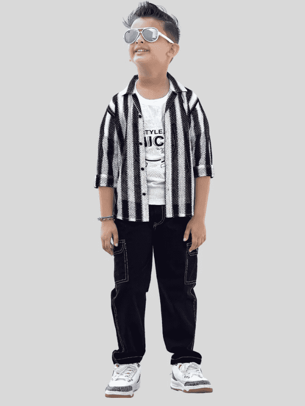 Boys Casual Party Full Sleeves Pant Suit Shirt Set - Black